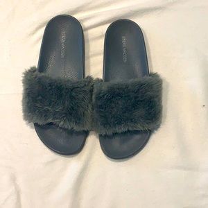 Steve Madden Grey Faux Fur Slide